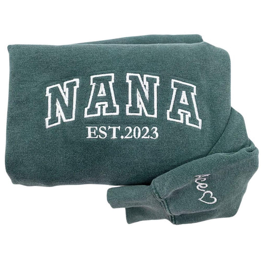 Embroidered Christmas Sweatshirts, Embroidered Grandma Est Sweatshirt With Names On Sleeve