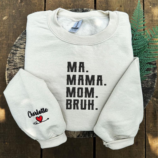 Embroidered Christmas Sweatshirts, Embroidered Ma Mama Mom Bruh Sweatshirt