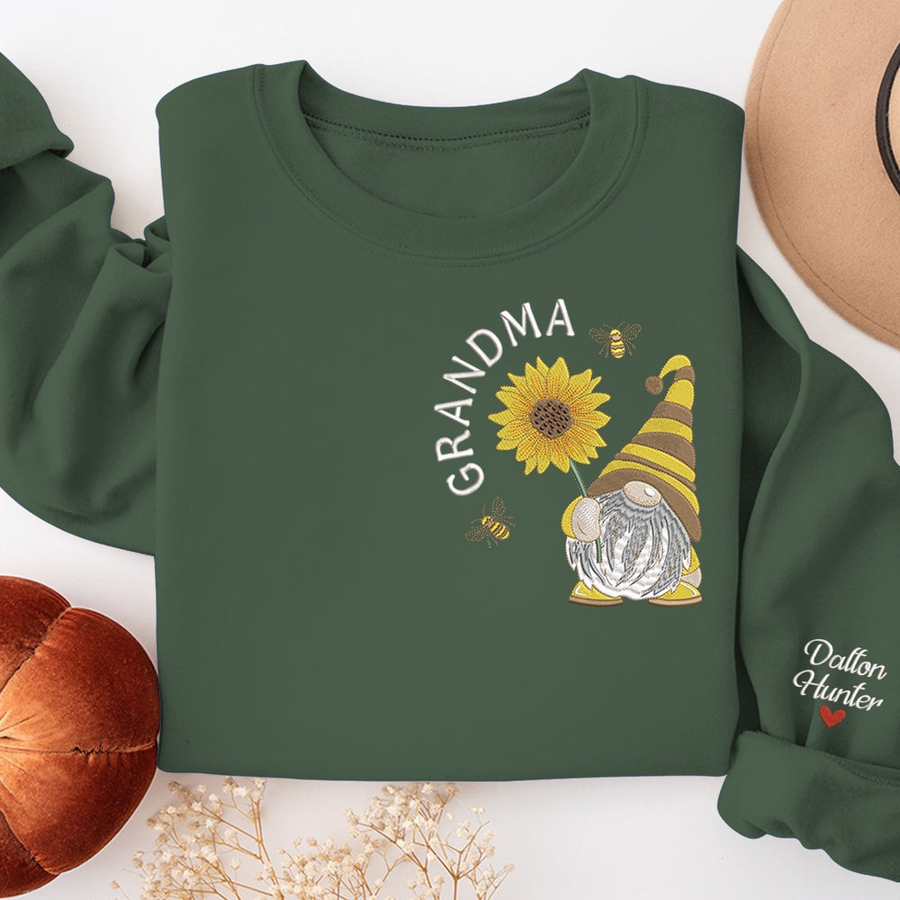 Embroidered Sweatshirt, Bee Gnome Embroidery Sweatshirt, For Give Grandma