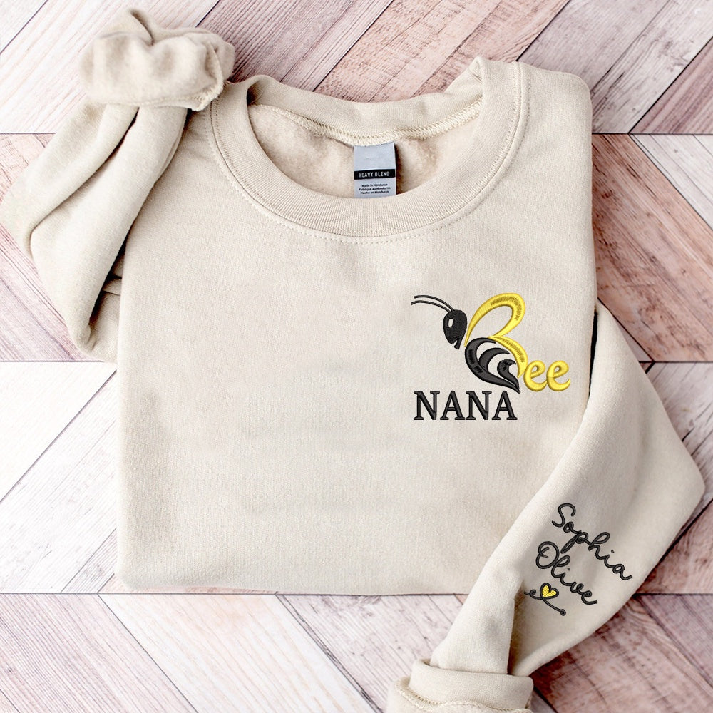 Embroidered Sweatshirt, Bee Nana And Grandkids Embroidered Sweatshirt