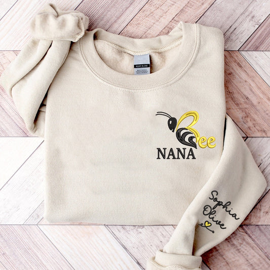 Embroidered Sweatshirt, Bee Nana And Grandkids Embroidered Sweatshirt