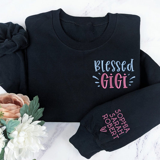 Embroidered Sweatshirt, Blessed Gigi Embroidered Sweatshirt, Custom Gigi, Grandma Gift Sweatshirt