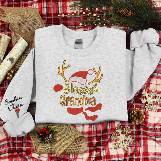 Embroidered Sweatshirt, Blessed Grandma Sweatshirt, Custom Grandma Christmas, Gift For Grandma Embroidered Sweatshirt