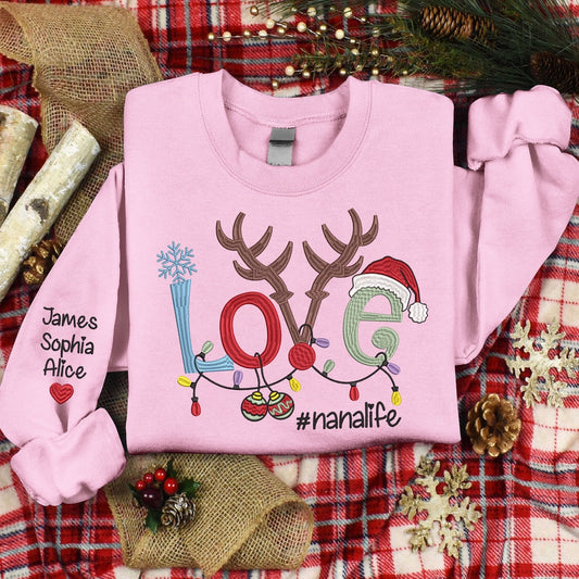Embroidered Sweatshirt, Christmas Embroidery Sweatshirt For Nana, Gift For Grandma, Loved Ones