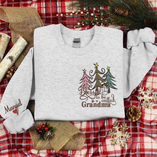 Embroidered Sweatshirt, Christmas Sweatshirt Embroidery For Grandma, Blessed To Be Called Grandma