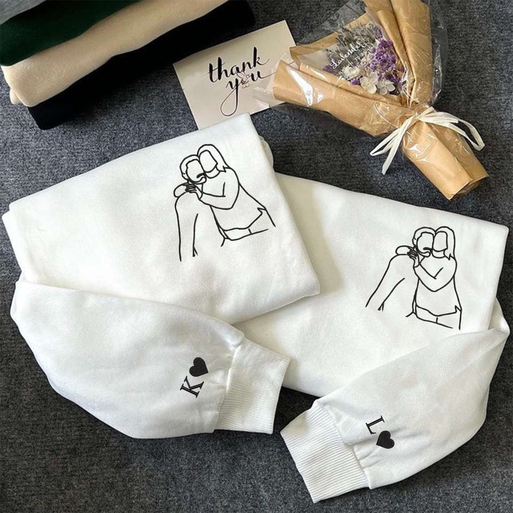 Embroidered Sweatshirt, Custom Couple Portrait Embroidered Sweatshirt, Photo From Portrait Sweatshirt