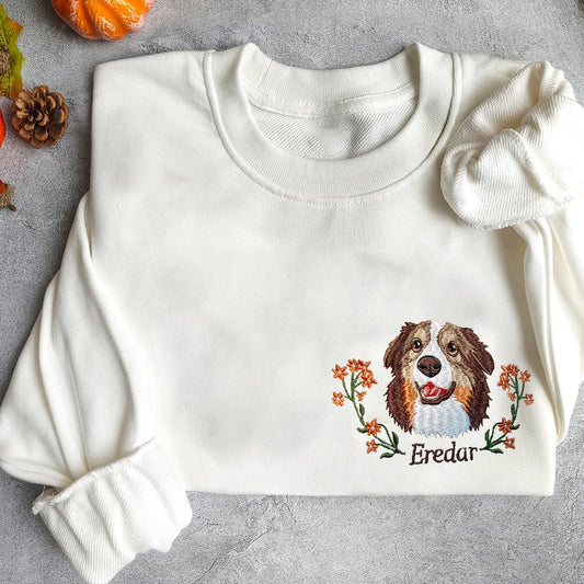 Embroidered Sweatshirt, Custom Dog Portrait Embroidered Sweatshirt