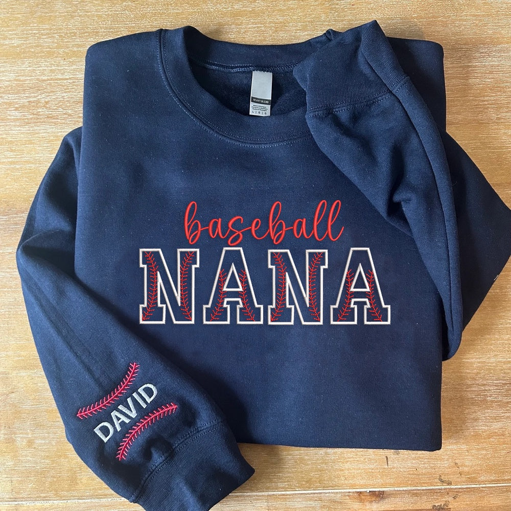 Embroidered Sweatshirt, Custom Embroidered Baseball Nana With Grandkids Sweatshirt