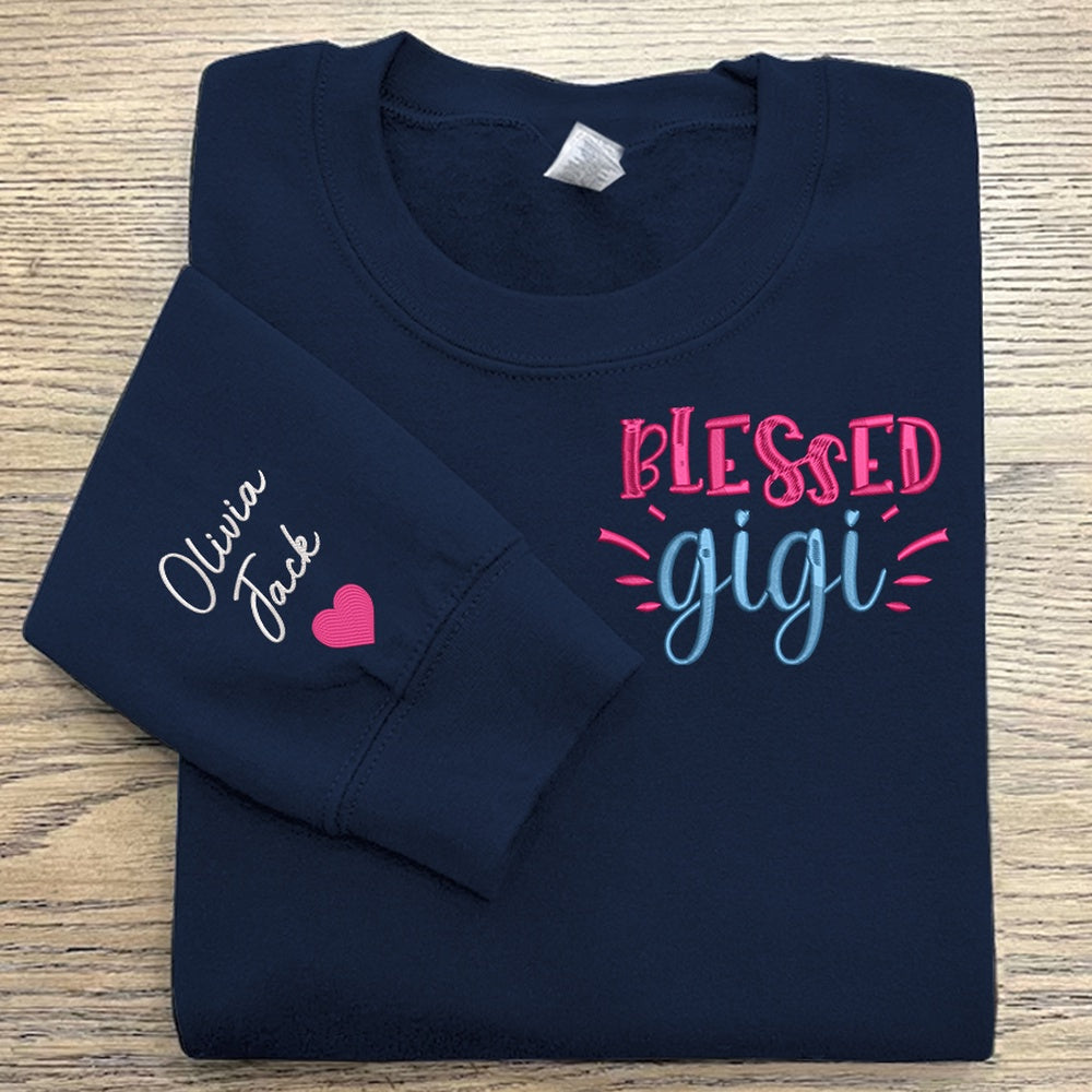Embroidered Sweatshirt, Custom Embroidered Blessed Gigi Valentine Sweatshirt