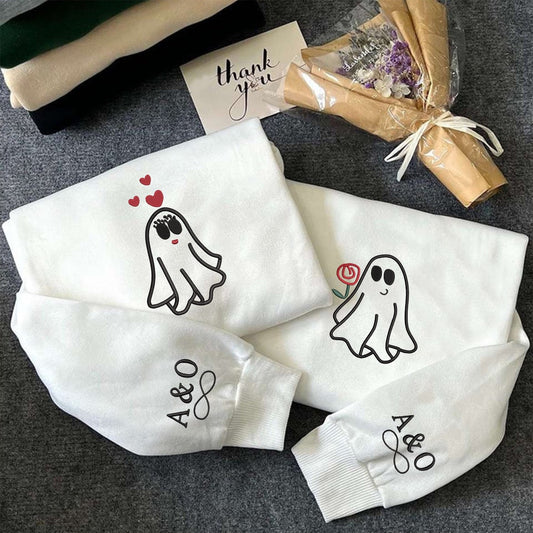 Embroidered Sweatshirt, Custom Embroidered Cute Sheet Ghost Halloween Sweatshirt