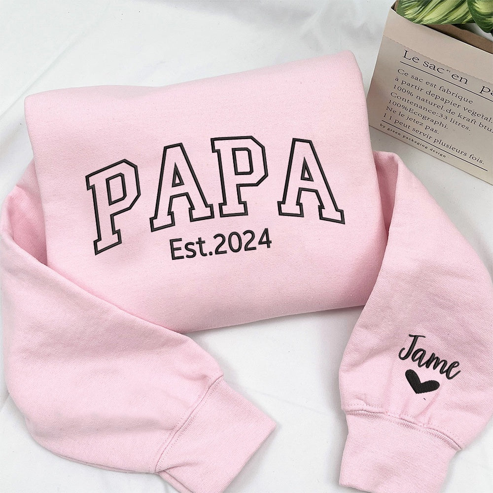 Embroidered Sweatshirt, Custom Embroidered Dad Sweatshirt With Name, Dad Est Sweatshirt, Papa Crewneck Embroidered