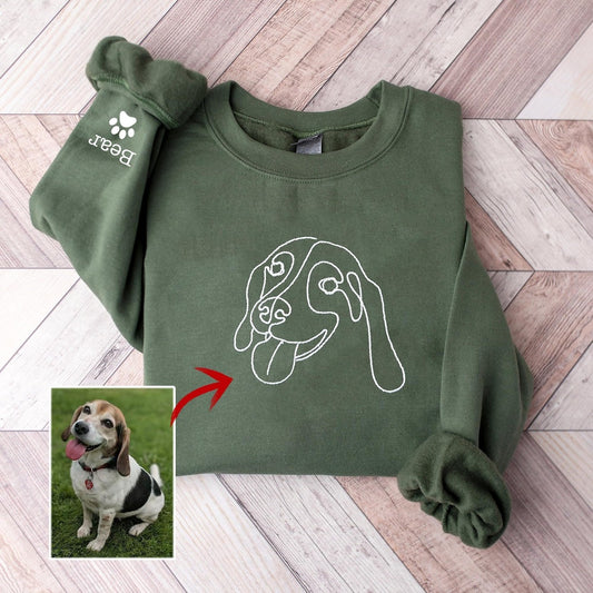 Embroidered Sweatshirt, Custom Embroidered Dog Sweatshirt, Personalised One-Line Pet Sweatshirt, Dog Mom Sweater