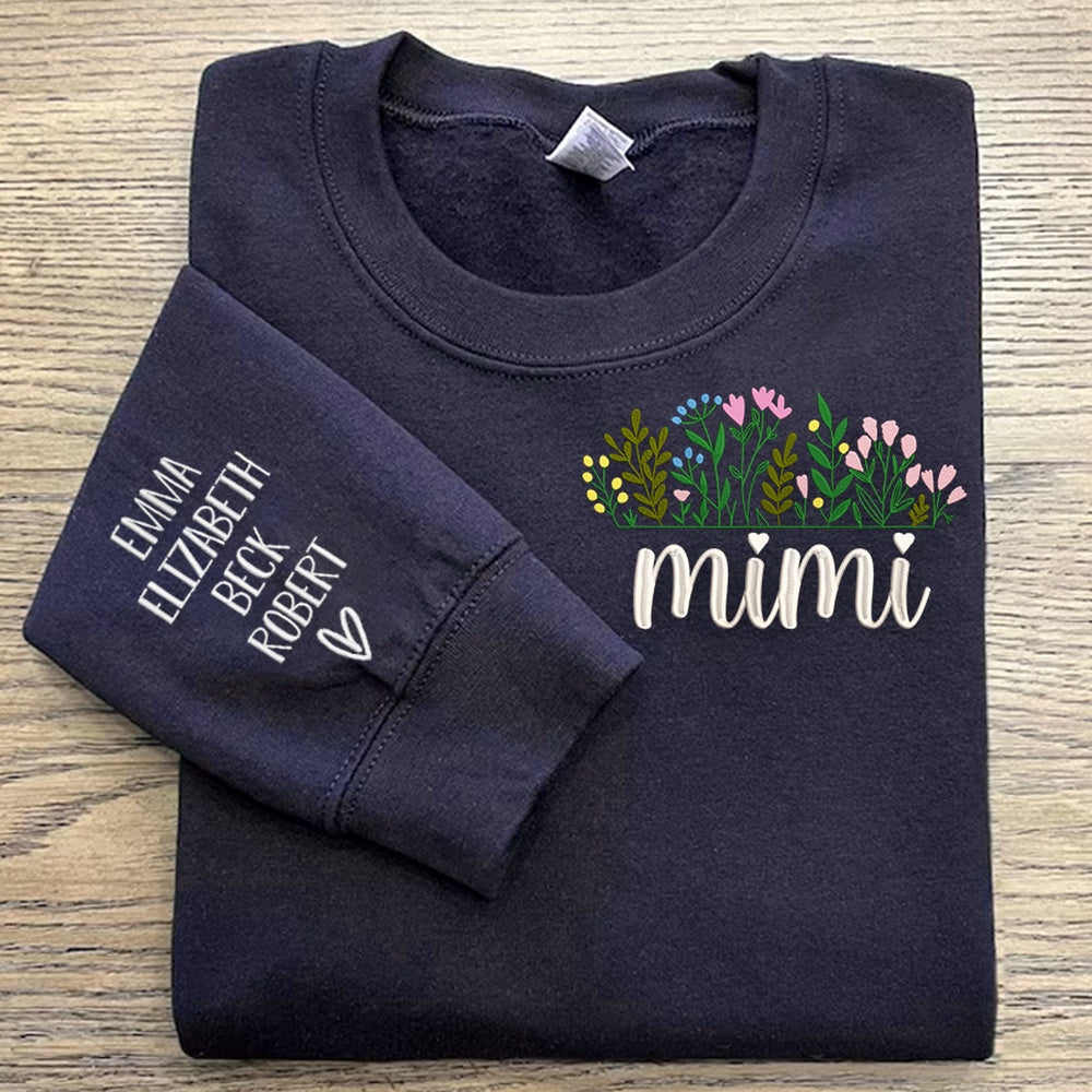 Embroidered Sweatshirt, Custom Embroidered Flower Nana Sweatshirt