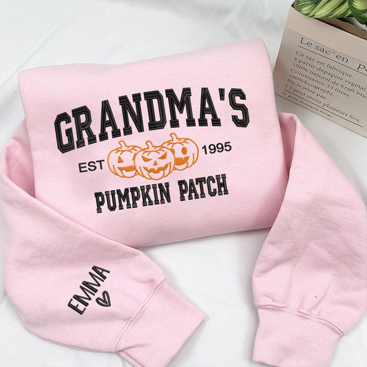 Embroidered Sweatshirt, Custom Embroidered Grandma'S Pumpkin Patch Sweatshirt