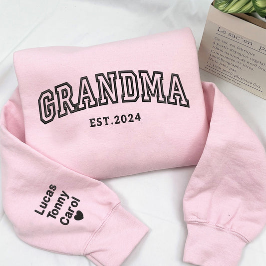 Embroidered Sweatshirt, Custom Embroidered Grandma With Grandkids 2024 Sweatshirt