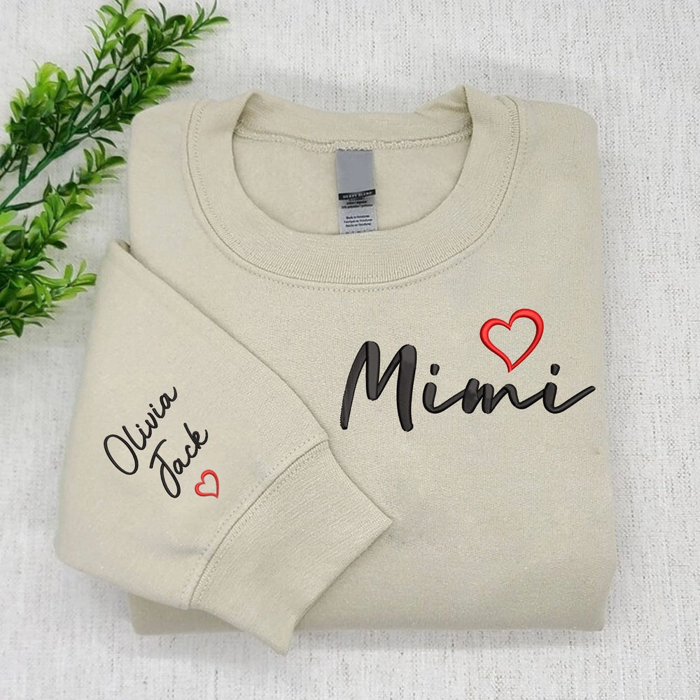 Embroidered Sweatshirt, Custom Embroidered Mimi And Grandkids Sweatshirt