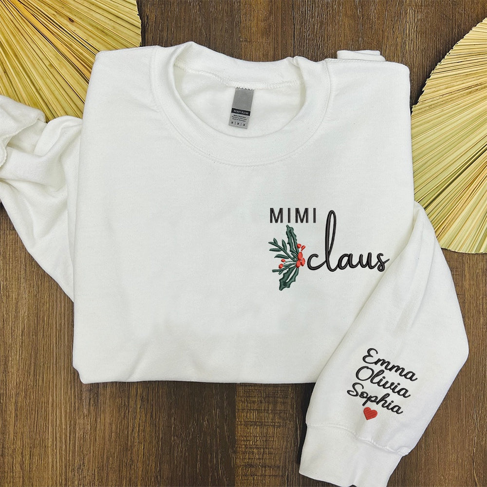 Embroidered Sweatshirt, Custom Embroidered Mimi Claus Witch Grandkids Sweatshirt