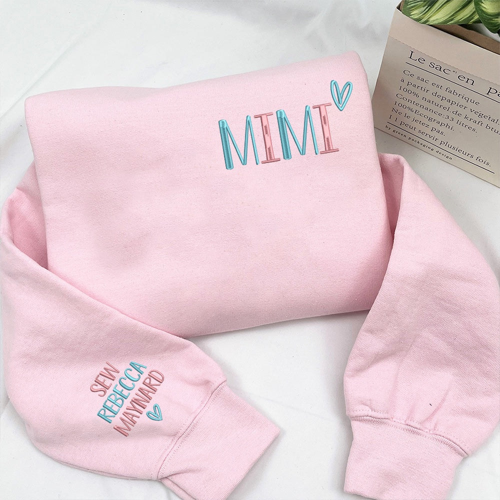 Embroidered Sweatshirt, Custom Embroidered Mimi Color Sweatshirt