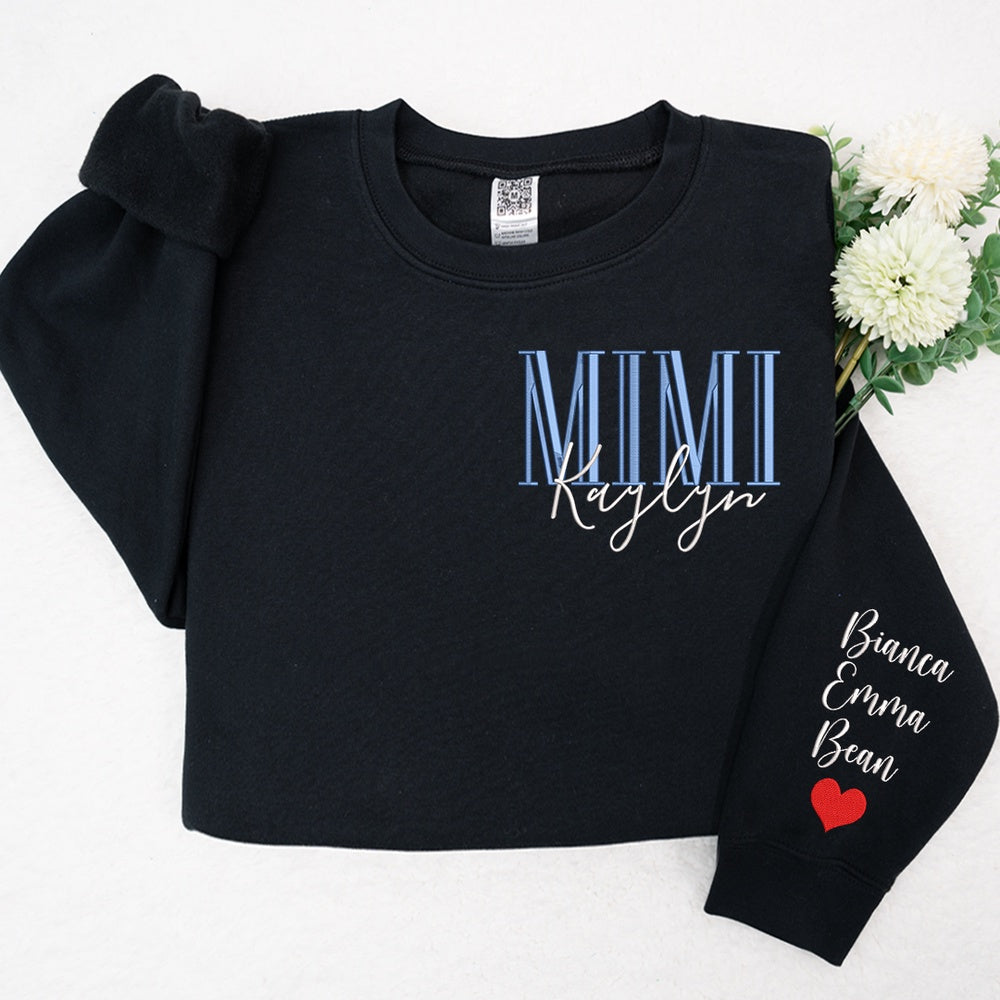 Embroidered Sweatshirt, Custom Embroidered Mimi Name And Grandkids Sweatshirt