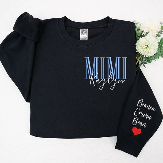 Embroidered Sweatshirt, Custom Embroidered Mimi Name And Grandkids Sweatshirt