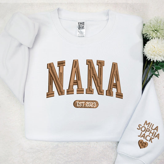 Embroidered Sweatshirt, Custom Embroidered Nana Est Sweatshirt