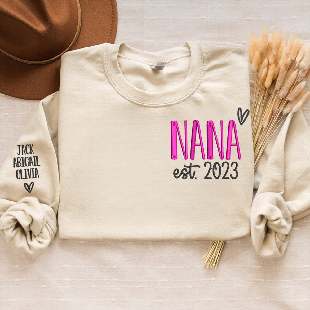 Embroidered Sweatshirt, Custom Embroidered Nana Est Trend 2024 Sweatshirt