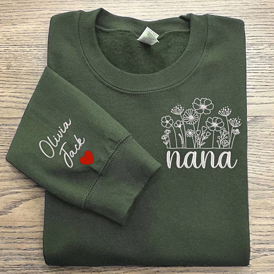 Embroidered Sweatshirt, Custom Embroidered Nana Flower Sweatshirt