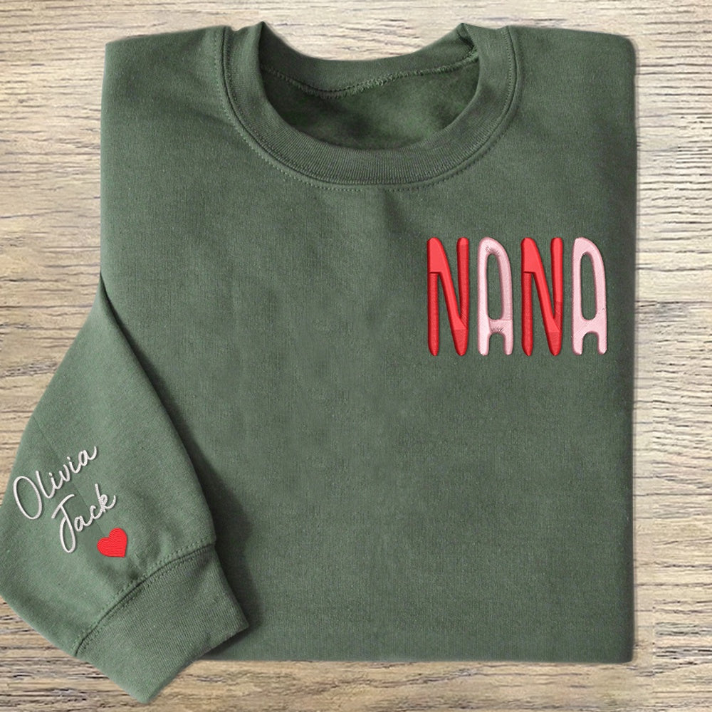 Embroidered Sweatshirt, Custom Embroidered Nana Valentine 2024 Sweatshirt