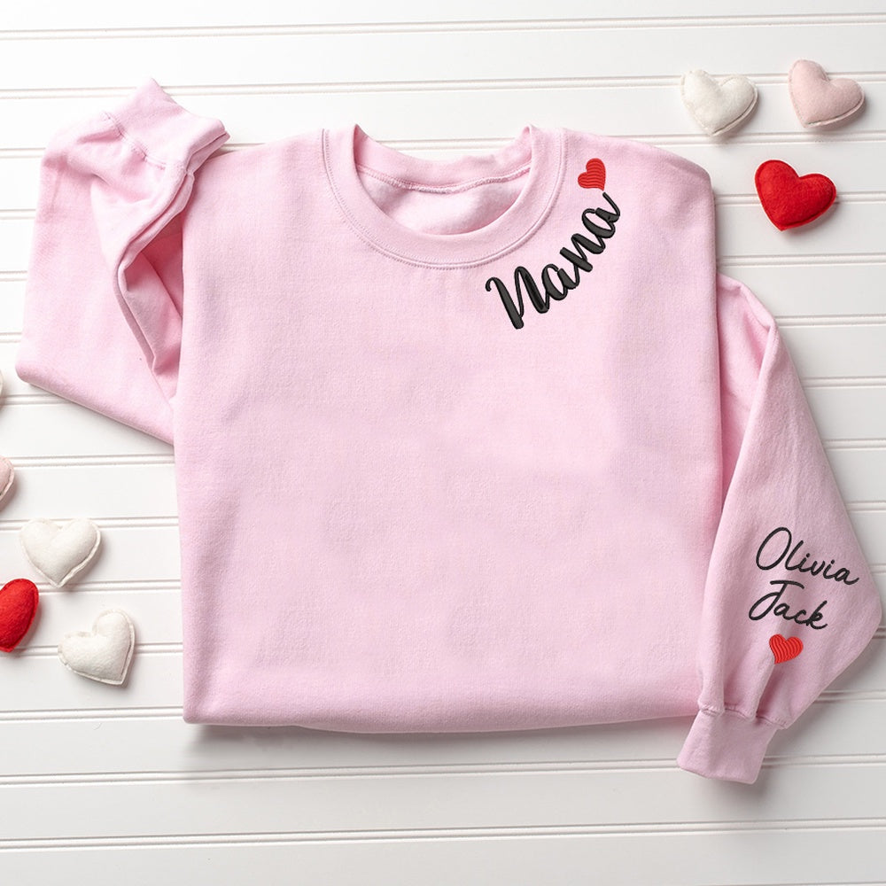 Embroidered Sweatshirt, Custom Embroidered Nana Valentine Sweatshirt