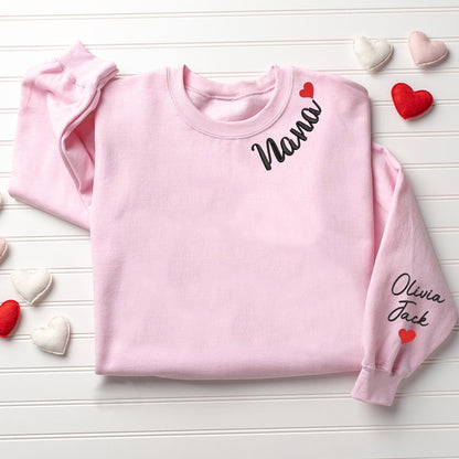 Embroidered Sweatshirt, Custom Embroidered Nana Valentine Sweatshirt