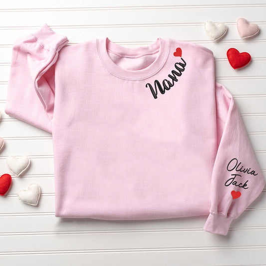 Embroidered Sweatshirt, Custom Embroidered Nana Valentine Sweatshirt
