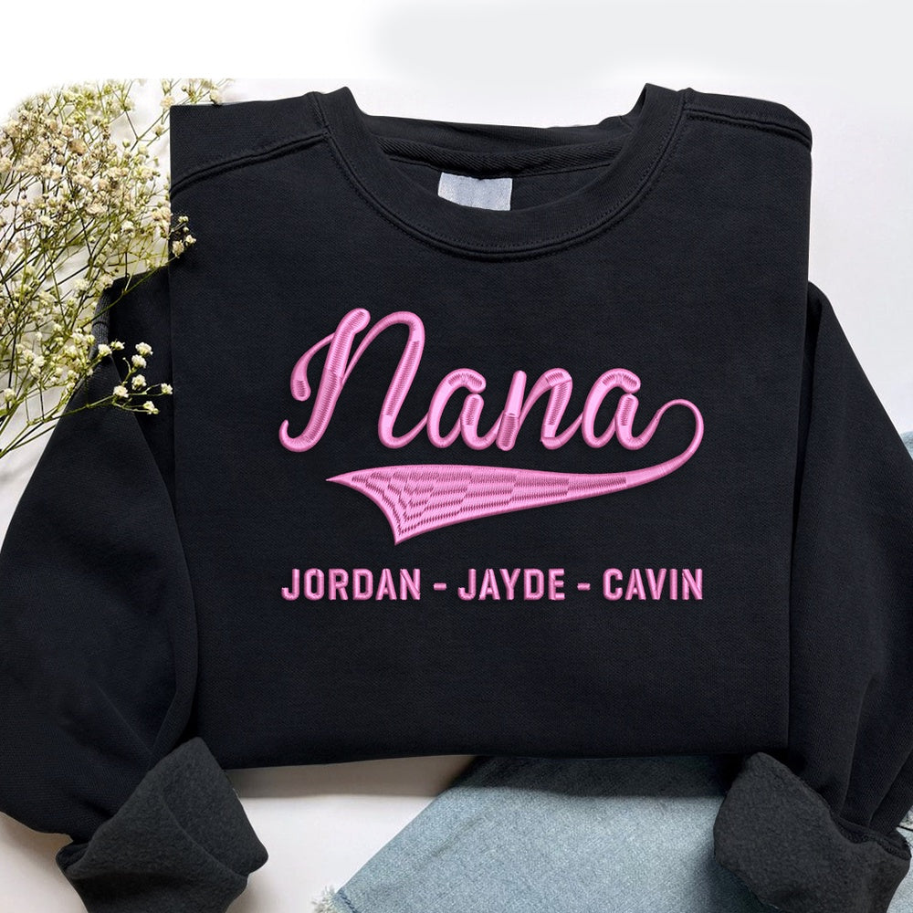 Embroidered Sweatshirt, Custom Embroidered Nana With Grandkids Sweatshirt
