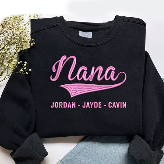 Embroidered Sweatshirt, Custom Embroidered Nana With Grandkids Sweatshirt