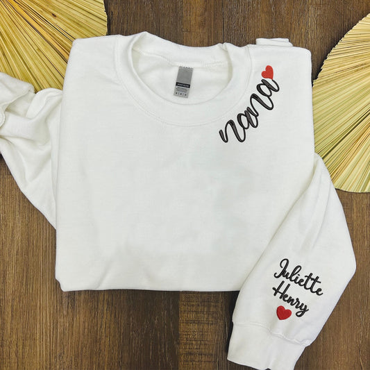 Embroidered Sweatshirt, Custom Embroidered Nana With Grandkids Trend 2024 Sweatshirt