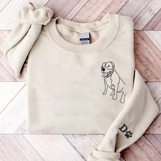 Embroidered Sweatshirt, Custom Embroidered Pet Sweatshirt Using Pet Photo, Paw Print On The Sleeve Sweatshirt