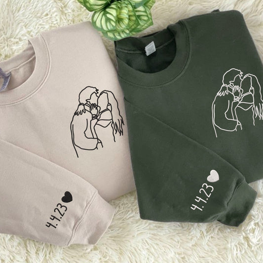 Embroidered Sweatshirt, Custom Embroidered Portrait Sweatshirt From Photo, Couple Sweatshirt
