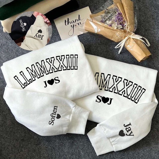 Embroidered Sweatshirt, Custom Embroidered Roman Numeral Unisex Sweatshirt