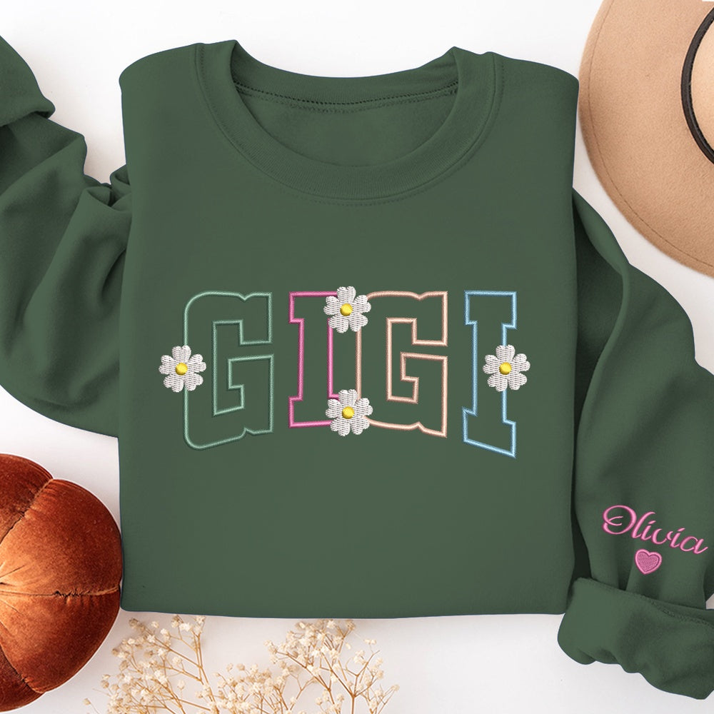 Embroidered Sweatshirt, Custom Gigi Sweatshirt Embroidered With Grandma, For Give Grandma