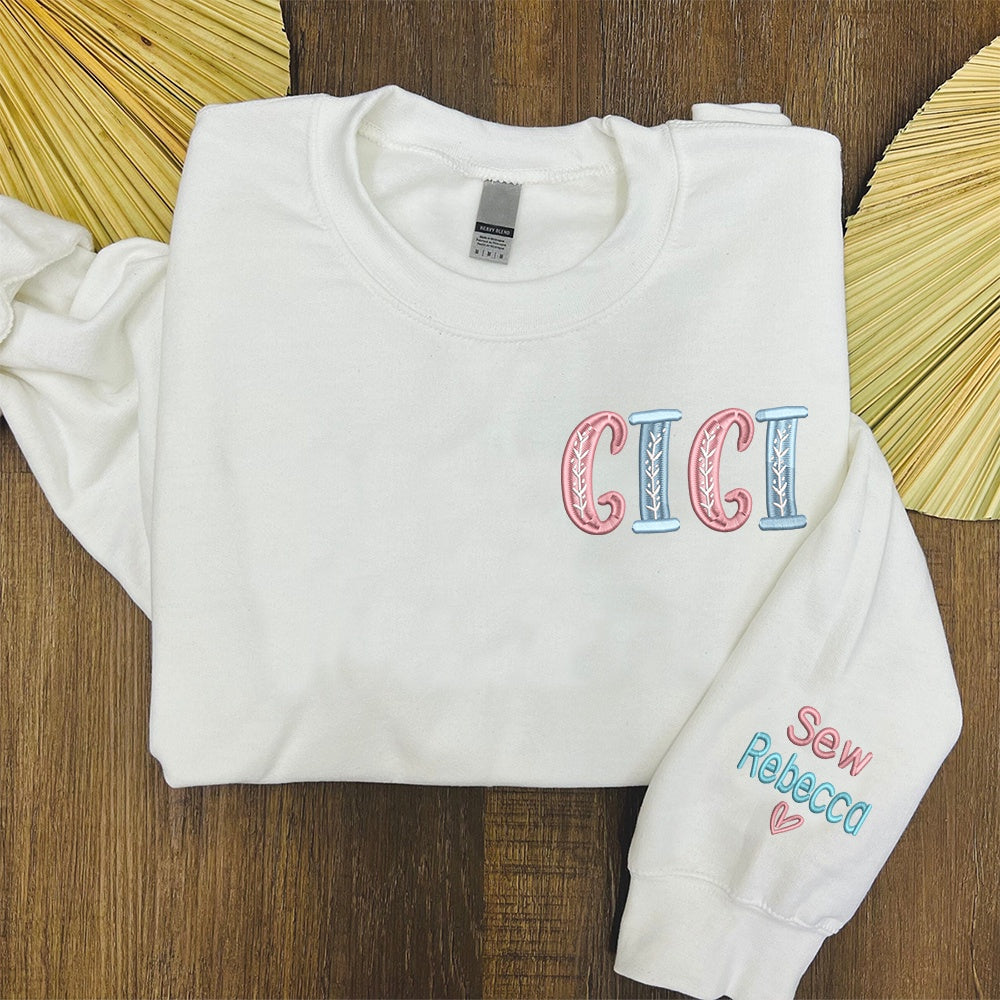 Embroidered Sweatshirt, Custom Gigi With Grandkids Embroidered Sweatshirt