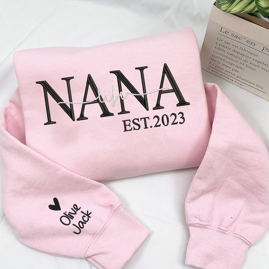 Embroidered Sweatshirt, Custom Grandma Life Est Embroidered Sweatshirt