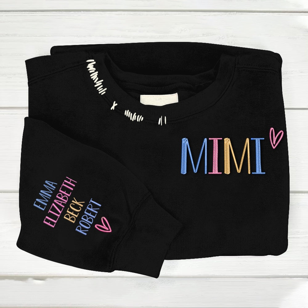 Embroidered Sweatshirt, Custom Hand Embroidered Mimi Trend 2024 Sweatshirt