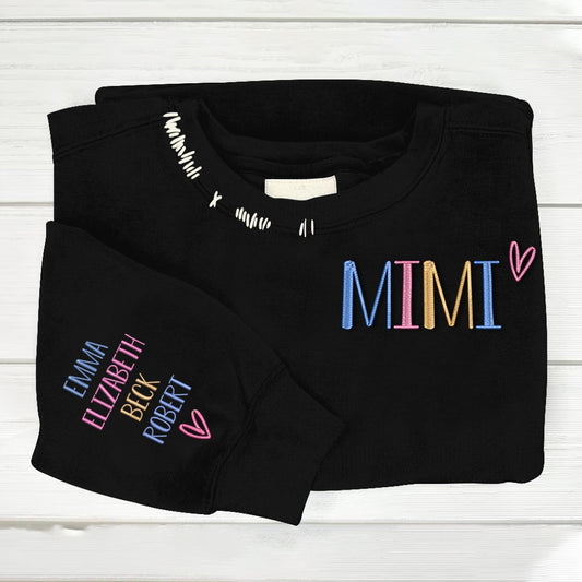 Embroidered Sweatshirt, Custom Hand Embroidered Mimi Trend 2024 Sweatshirt