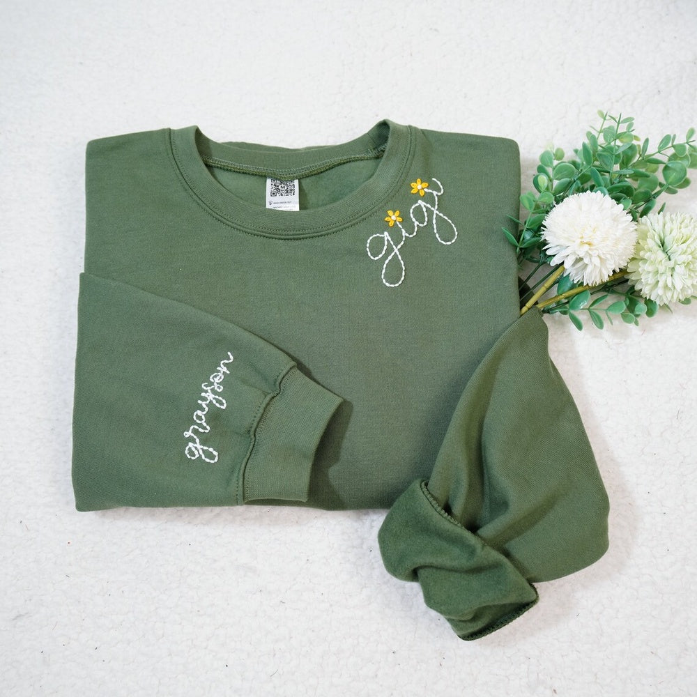 Embroidered Sweatshirt, Custom Hand Embroidered Mimi With Grandkids Sweatshirt