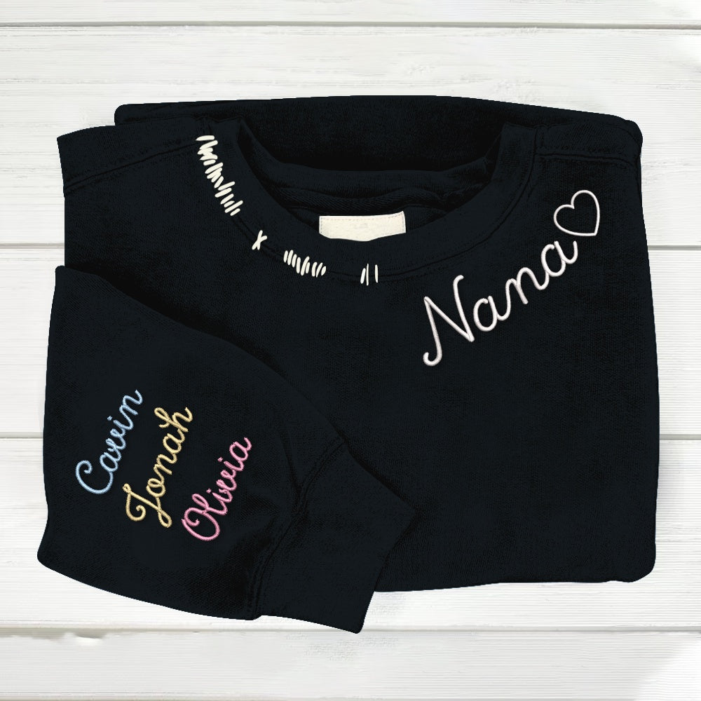 Embroidered Sweatshirt, Custom Hand Embroidered Nana And Grandkids Sweatshirt