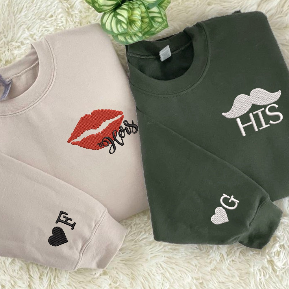 Embroidered Sweatshirt, Custom Matching His & Her Couple Embroidered Sweatshirt