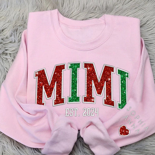 Embroidered Sweatshirt, Custom Mimi Glitter Embroidered And Grandkids Sweatshirt