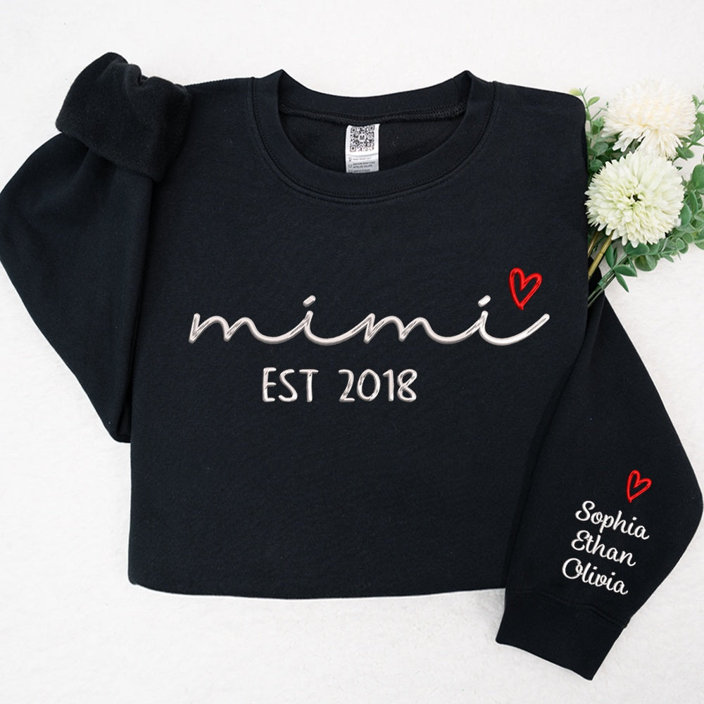 Embroidered Sweatshirt, Custom Mimi, Nana, Grandma Valentine Embroidered Sweatshirt