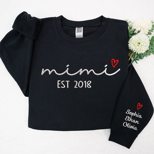 Embroidered Sweatshirt, Custom Mimi, Nana, Grandma Valentine Embroidered Sweatshirt