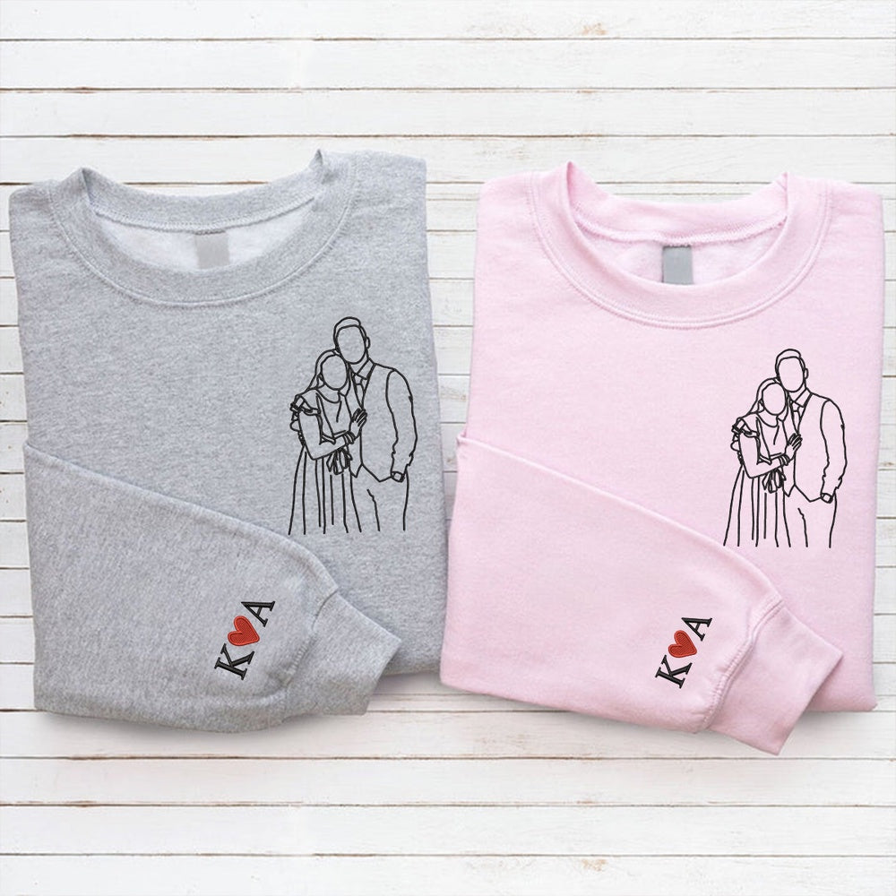 Embroidered Sweatshirt, Custom Personalized Portrait Embroidered Sweatshirt,Custom Photo,Outline Photo Sweatshirt