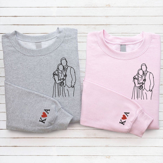 Embroidered Sweatshirt, Custom Personalized Portrait Embroidered Sweatshirt,Custom Photo,Outline Photo Sweatshirt